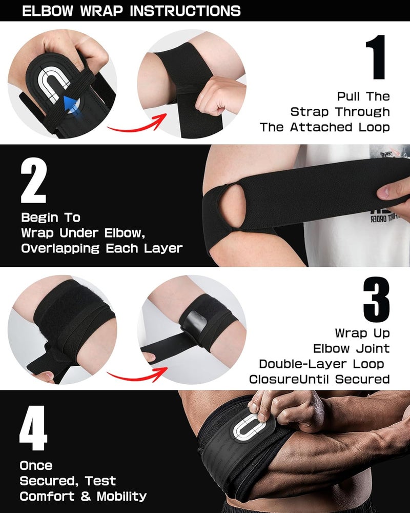 Jaffick Elbow Wraps for Weightlifting (1 Pair) - Double-Layer Reinforced 40'' Elastic Elbow Brace Compression Strap & Gym Joint Support Brace - for Bench Press, Powerlifting, and Pressing - Image 3